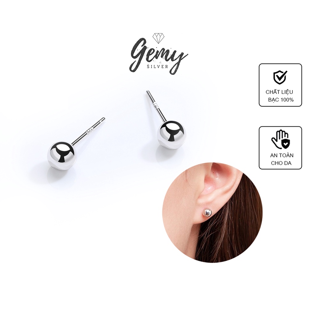 Khuyên tai nam nữ bạc 925 tròn size 3-4mm basic (1 chiếc) | GEMY SILVER TANG-K56