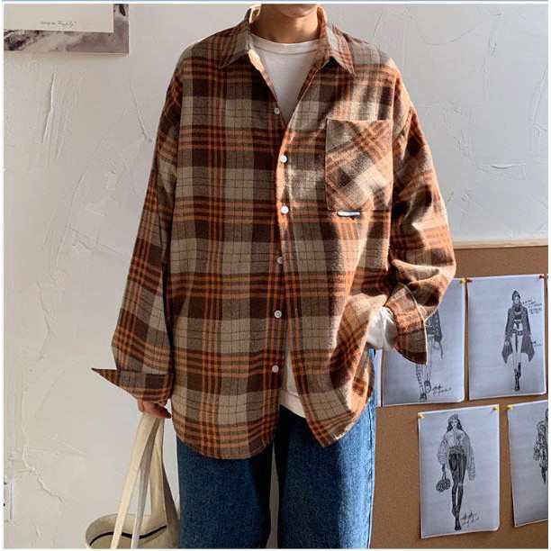 Áo Sơ Mi Unisex Dài Tay Kiểu Khoác Phôm Rông Có Túi SM01