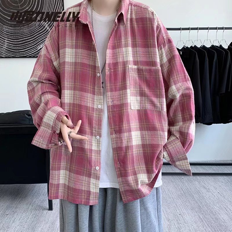 Áo Sơ Mi Tay Dài Dáng Rộng Kẻ Sọc Caro Phong Cách Nhật Bản Thời Trang Mùa Hè Cho Nam Có Size M-2XL