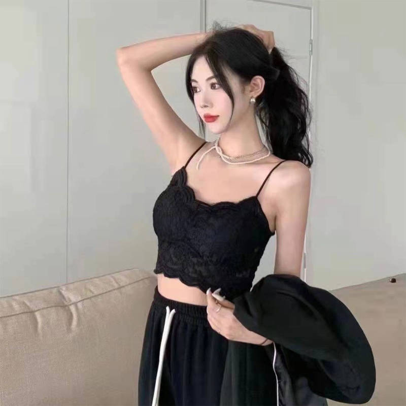 Áo Lửng Hai Dây Cổ Chữ V Phối Ren Hoa Có Mút Đệm Ngực Thời Trang Mùa Hè Quyến Rũ Dành Cho