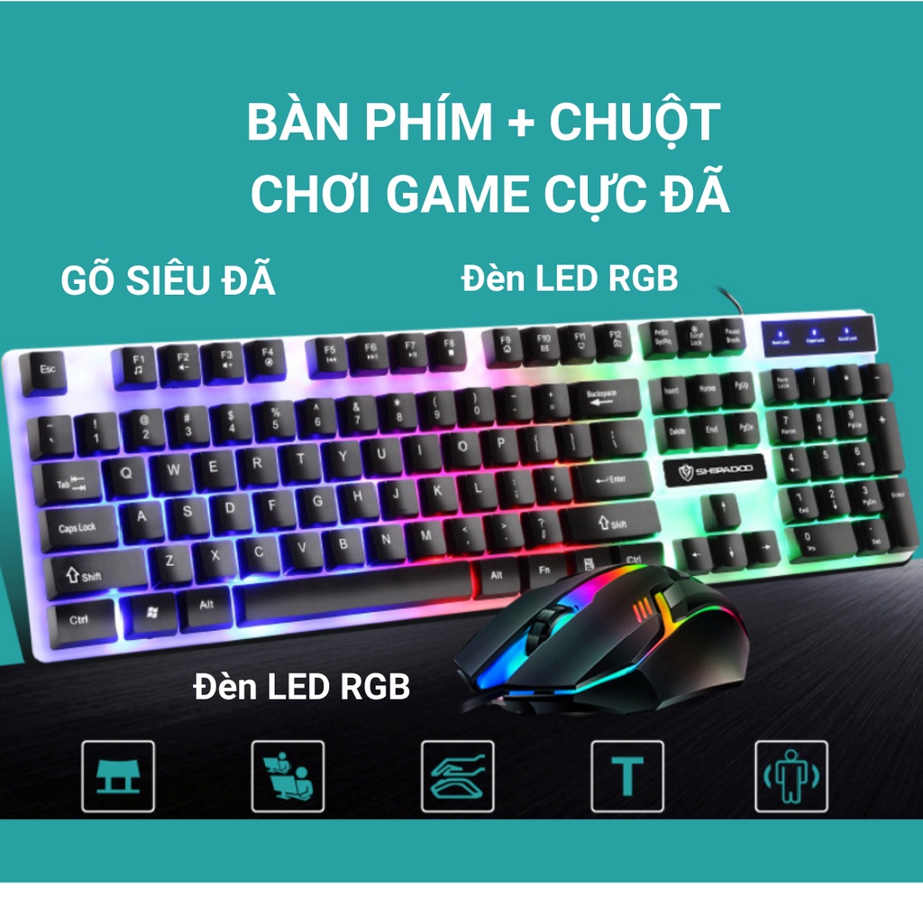 Bộ Bàn Phím Gaming có dây Kèm Chuột Máy Tính SHIPADOO, văn phòng, bàn phím giả cơ Có LED 7 Màu Ấn Tượng