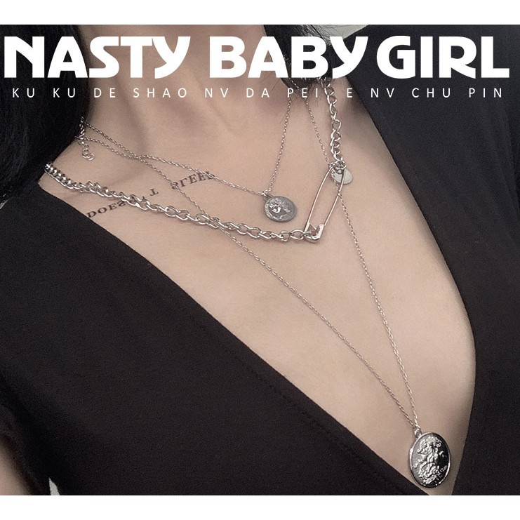 Dây chuyền 3 lớp hình móc kim tây đồng tiền mới hiphop