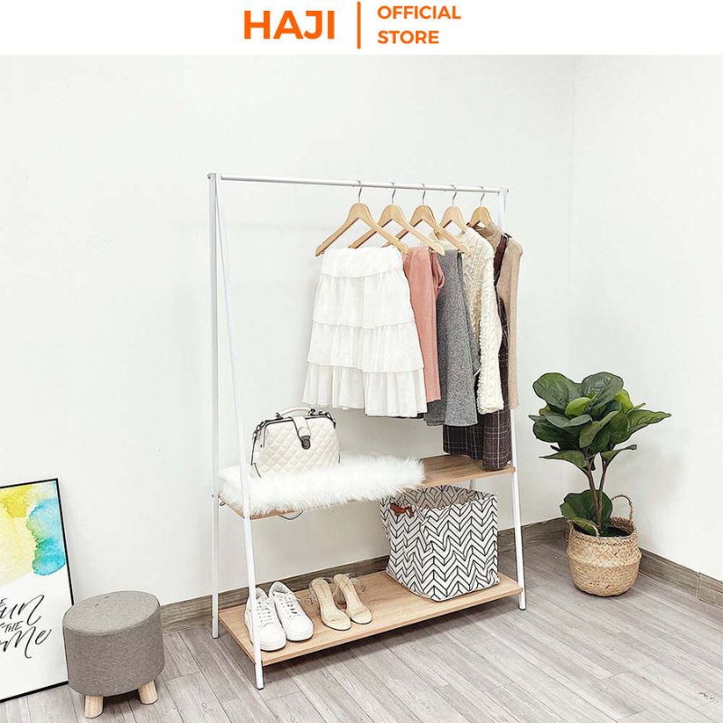 Kệ áo quần kết hợp treo và gấp gọn thông minh khung sắt chống gỉ chịu lực tốt HAJI C03