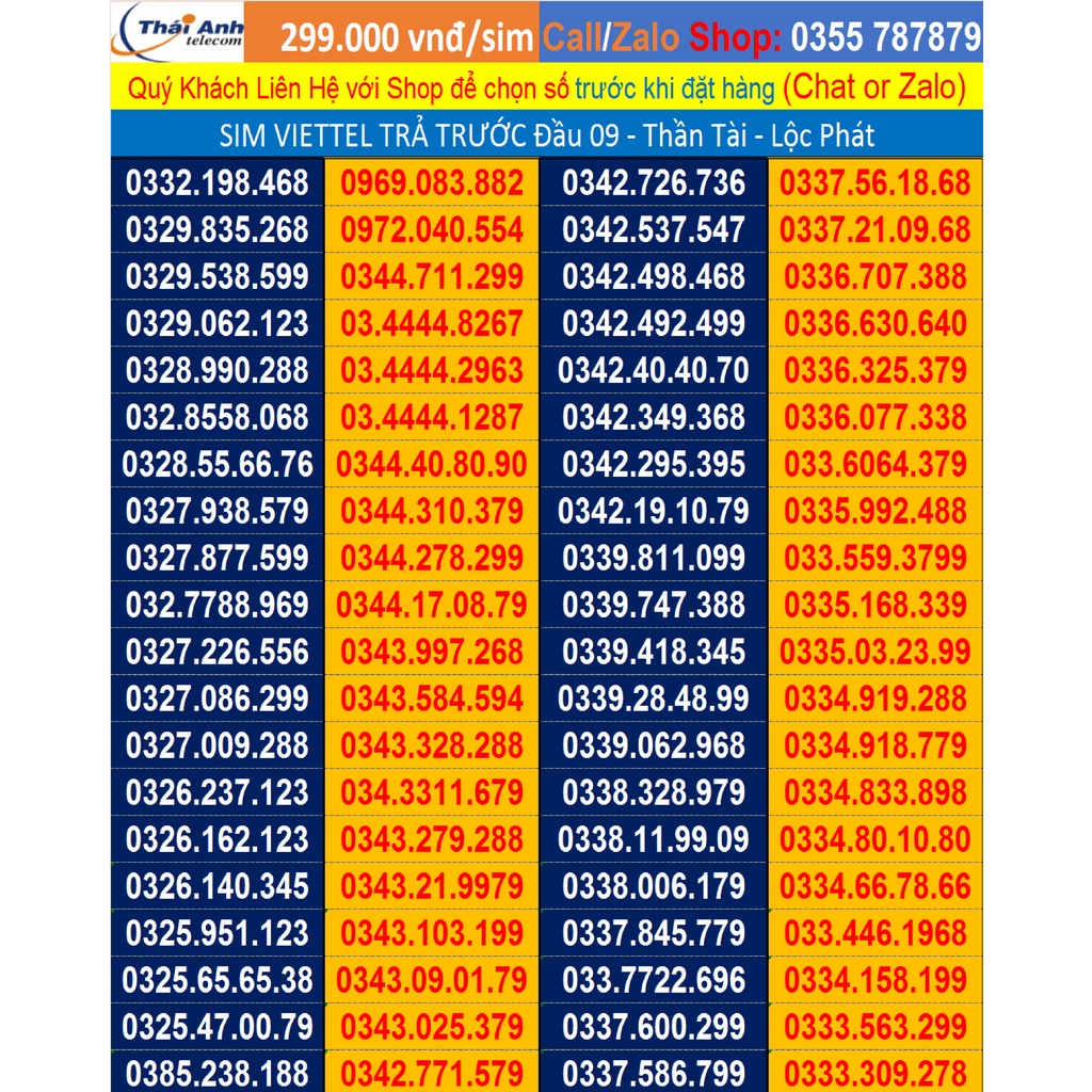 Sim Viettel đẹp trả trước đầu 09, tứ quý giữa, Phong thủy gói cước V90, V120 - F70 - F90 đồng giá 299.000đ