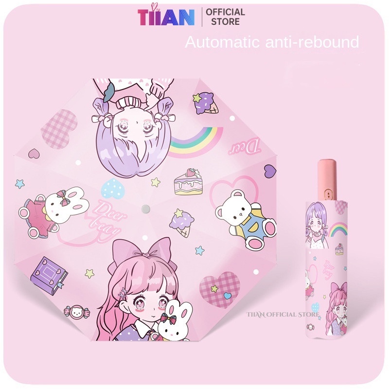 Dù Gấp Tự Động Che Nắng Mưa Chống Mưa Nắng In Hoạt Hình Dễ Thương Cho Bé Gái