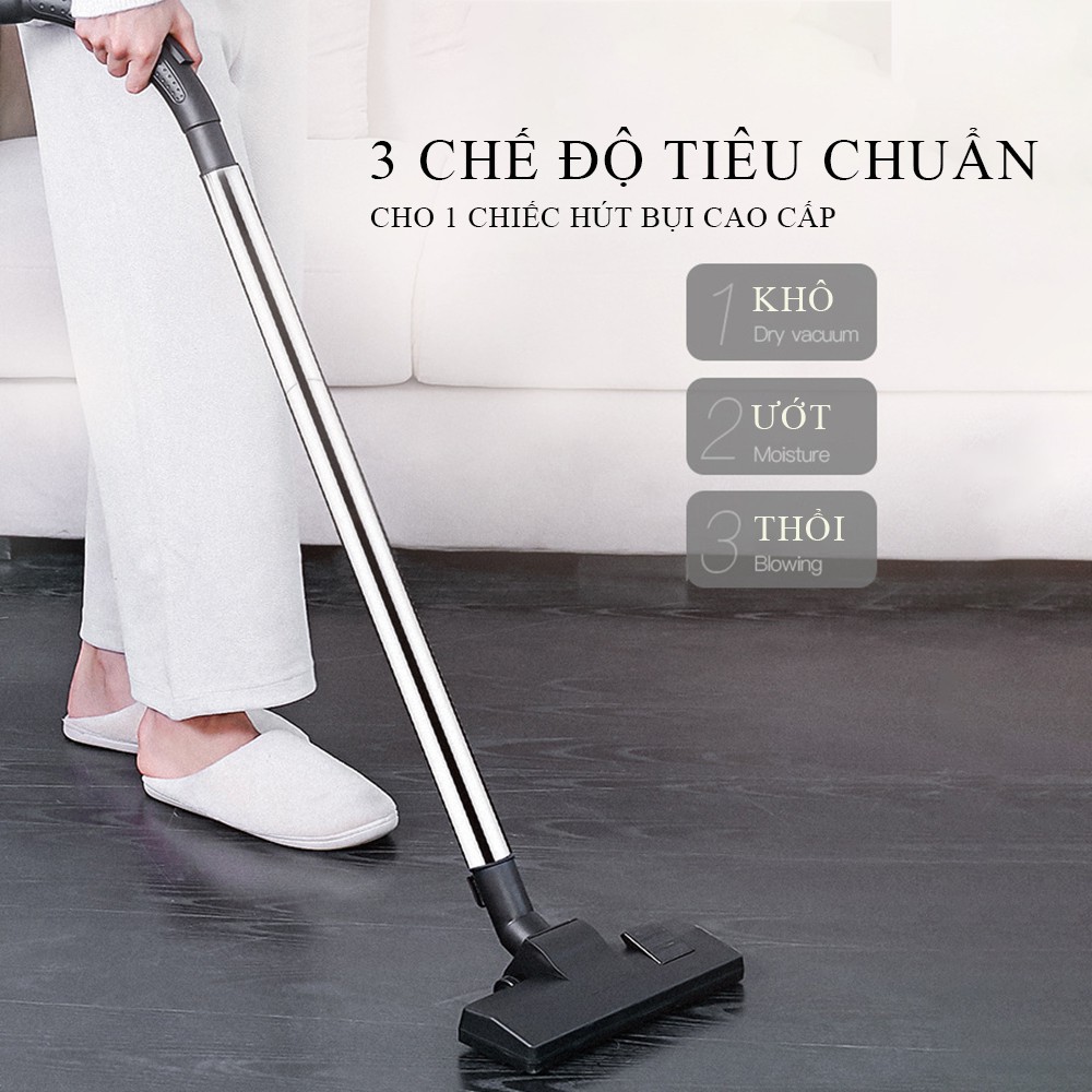 Máy hút bụi công nghiệp, máy hút bụi gia đình công suất lớn 1200W, dung tích 15L tích hợp 3 chế độ Khô - Ướt- Thổi