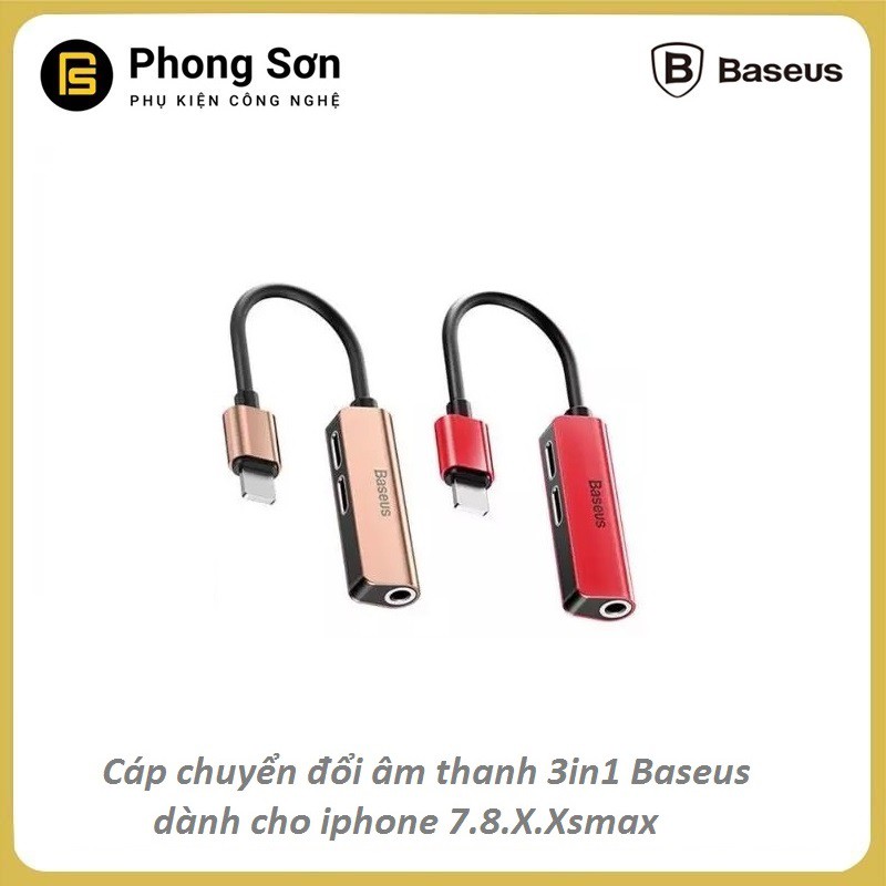 Bộ chia chuyển đổi âm thanh Baseus L52 3in1  2 cổng Lightning ra cổng tai nghe 3.5 mm và cổng sạc cho iphone 7,8, iphone