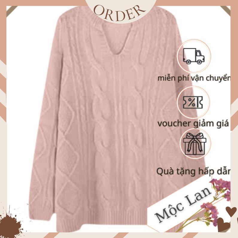 (MộcLan ORDER) Áo len nữ MORAN vặn thừng màu hồng cổ V form rộng dài style điệu đà Hàn Quốc | BigBuy360 - bigbuy360.vn
