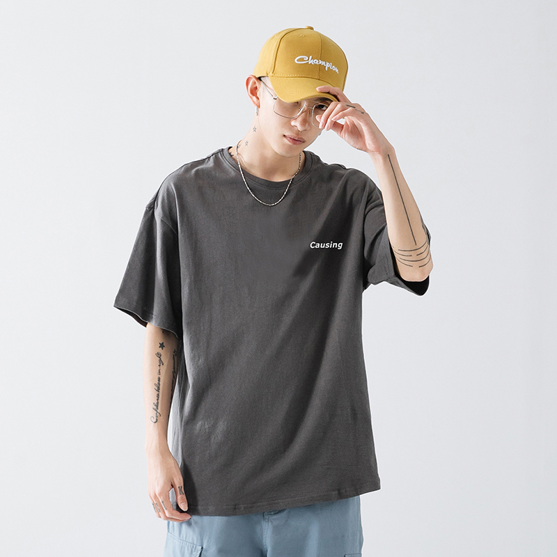 Korean Style Simple Unisex Solid Color Short-sleeved Shirt Fashion Ins Casual Male T-shirt Round Neck Loose Mens Clothing
