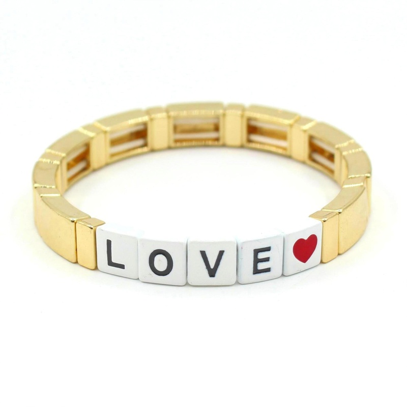 Flgo Vòng Đeo Tay Tráng Men Xếp Chồng Lên Nhau Họa Tiết Chữ Vàng Đồng Cá Tính