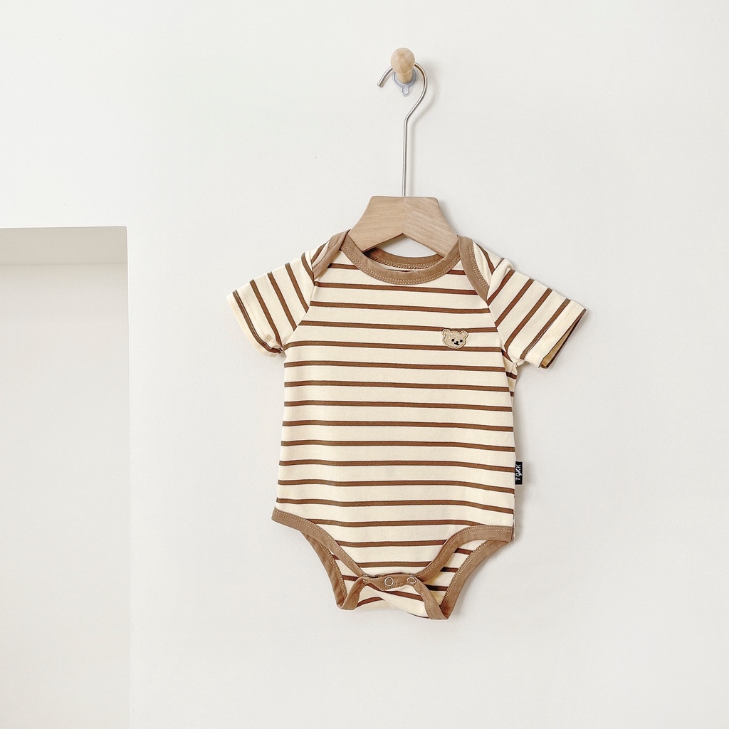 Bộ Áo Liền Quần Tay Ngắn Chất Liệu Cotton In Họa Tiết Chú Gấu Dễ Thương Thời Trang Mùa Hè Cho