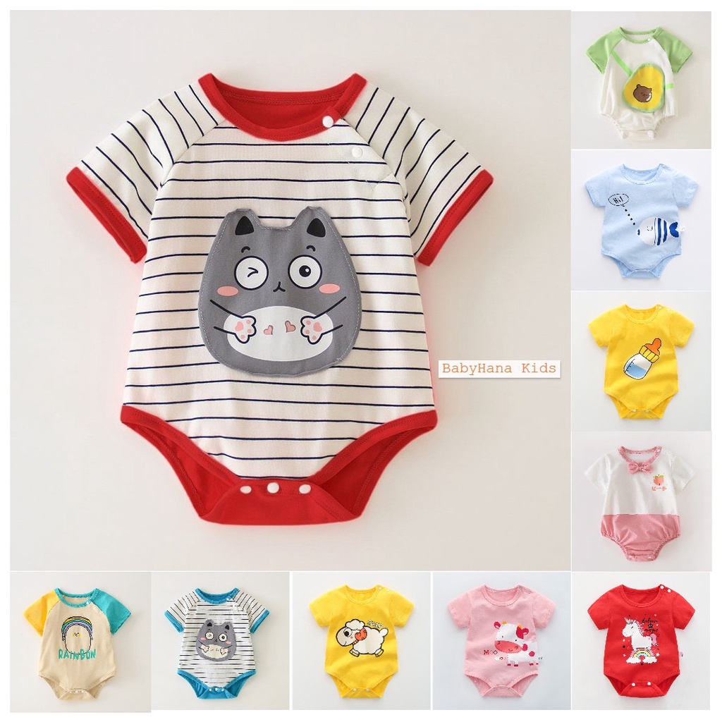 Bodysuit cho bé gái bé trai mẫu Body chip ngắn tay cotton họa tiết dễ thương cho trẻ sơ sinh từ 3-12kg
