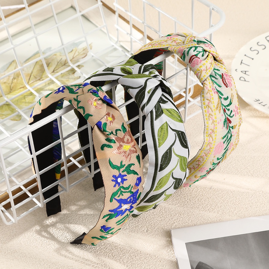 Băng Đô Cài Tóc Thắt Nút Thêu Họa Tiết Hoa Lá Phong Cách Dân Tộc Cổ Điển Thời Trang Cho Nữ