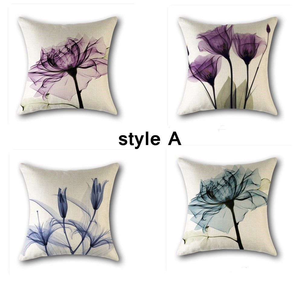 Daphne Bộ 4 Vỏ Gối Vải Lanh In Họa Tiết Hoa Cổ Điển Kích Thước 18x18 Inch Trang Trí Nhà Cửa / Ghế Sofa