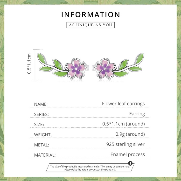 Khuyên tai BAMOER SCE13903 bằng bạc 925 hình hoa lá thời trang xinh xắn cho nữ
