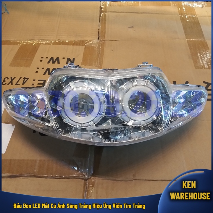 Đầu đèn LED mắt cú ánh sáng Trắng với hiệu ứng viền Tím Trắng xe Wave Alpha 2002 2003 2004 Wave ZX - KEN warehouse