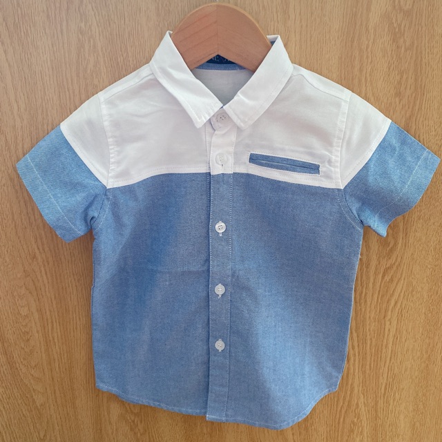 ÁO SƠ MI TRẮNG SOÁI CA CHO BÉ TRAI THÊU TOMY/ NY/ 2 TÚI MẪU MỚI