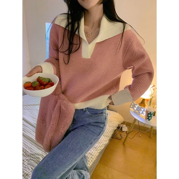 Áo polo ZHELIHANGFEI dệt kim tay dài dáng rộng dễ phối đồ