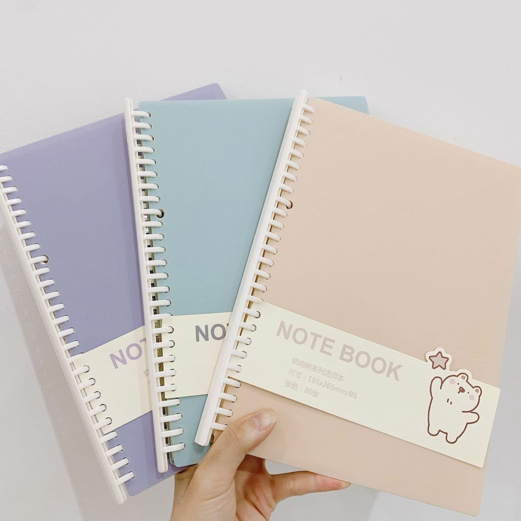 Sổ Còng Binder Màu Pastel Giấy Caro Grid Ô Vuông - Sổ Còng Thay Giấy Được màu Tím Hồng Nhạt Xanh Biển size A5 - B5