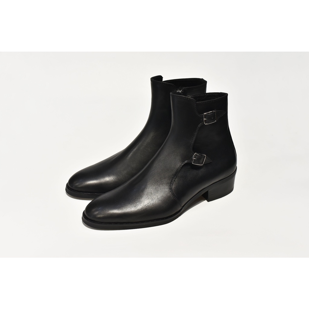 [TATHANIUM Footwear] Giày zip boot double monkstrap nam màu đen da bò mộc