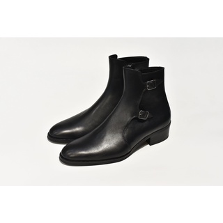 Giày zip boot double monkstrap nam màu đen da bò mộc