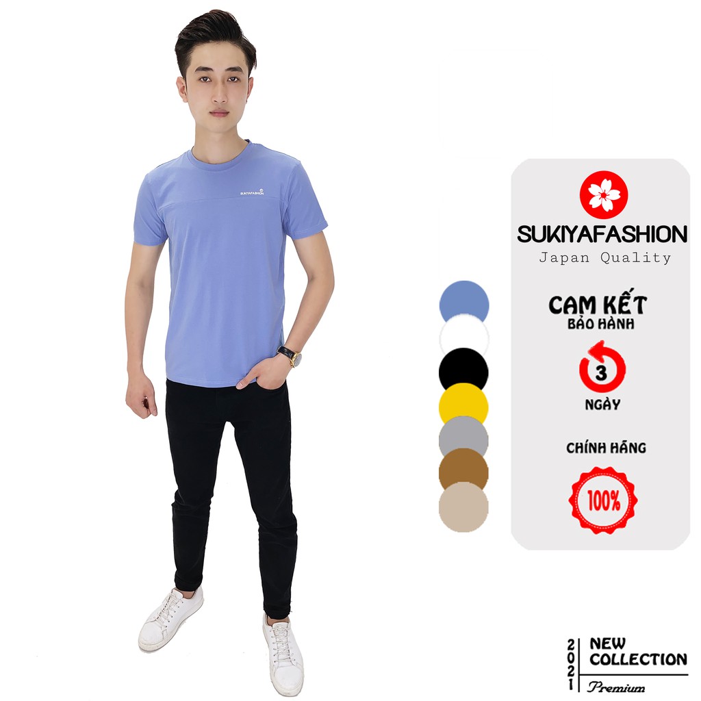Áo thun nam cổ tròn SUKIYA vải Cotton 100% co giãn 4 chiều ,dày dặn, form regular fit AT04