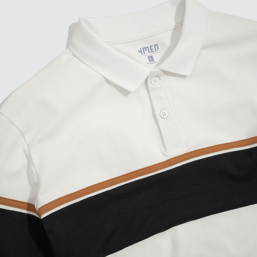 Áo thun polo nam có cổ đẹp 4MEN PO044 cổ trụ bẻ, vải cá sấu cotton cao cấp, phối màu kẻ ngang, chính hãng hàng hiệu | BigBuy360 - bigbuy360.vn