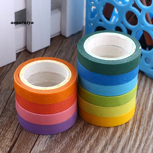 Set 10 Cuộn Băng Keo Giấy Màu Cầu Vồng Trang Trí Sổ Tay Diy