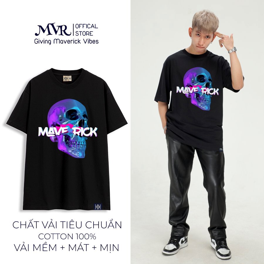 Áo thun đầu lâu độc đáo phông unisex nam nữ maverick nổi bật Form rộng 100Kg bigsize KK4014