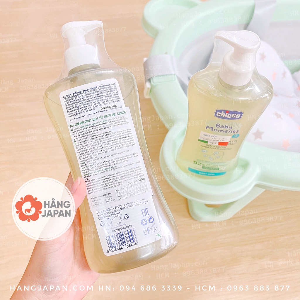 Sữa tắm gội chicco 300ml/500ml an toàn cho bé từ sơ sinh hàng chính hãng