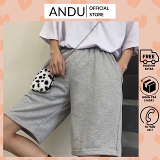 Quần Short đùi basic chất thun unisex, quần short trơn nam nữ form rộng