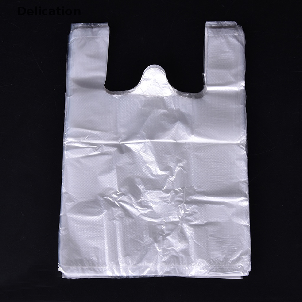 [Delication] Set 100 Túi Mua Sắm Bằng Nhựa Thiết Kế Đuôi Bán Lẻ Có Tay Cầm Đóng Gói