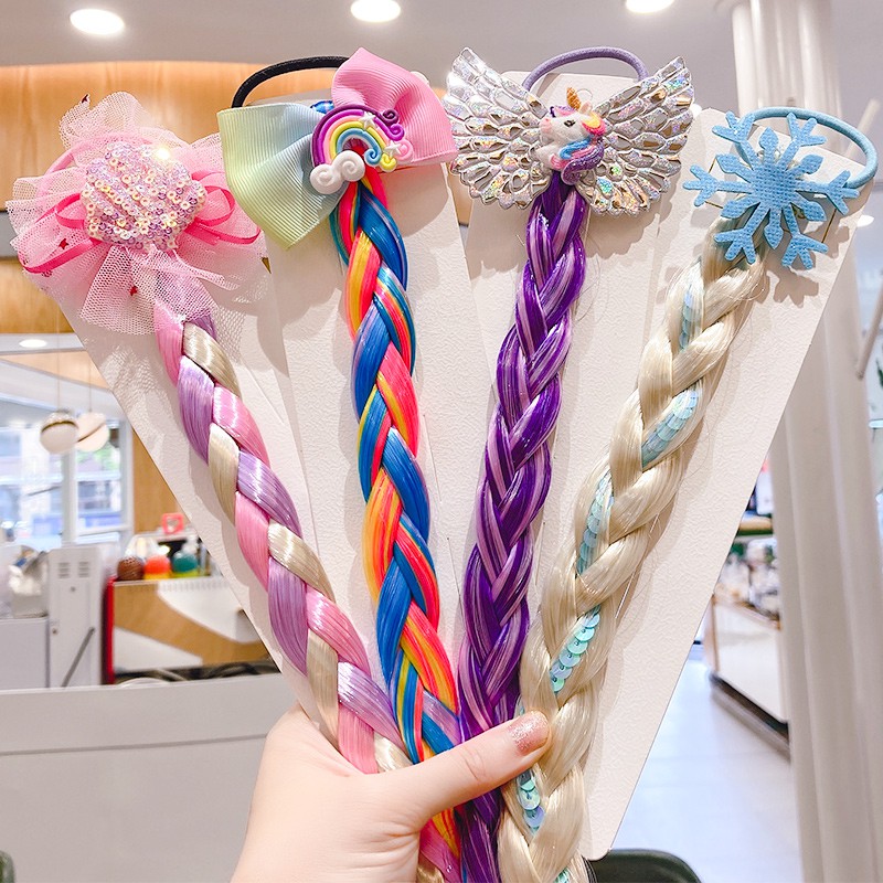 Kẹp có gắn tóc giả đính nơ phong cách Hàn Quốc đáng yêu cho bé gái