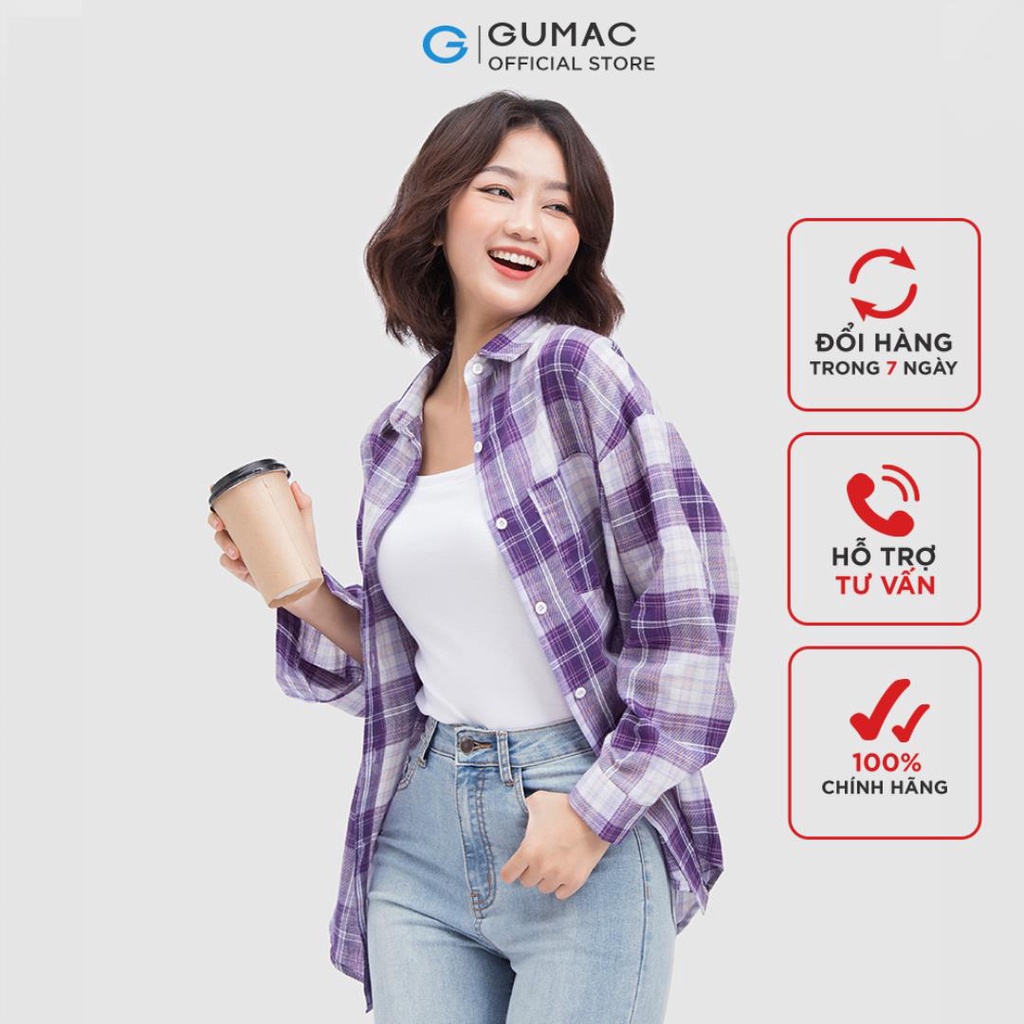 [Mã WABRGUM giảm 10% tối đa 30K đơn 99K] Áo sơ mi nữ form rộng caro thời trang nữ GUMAC AC04059