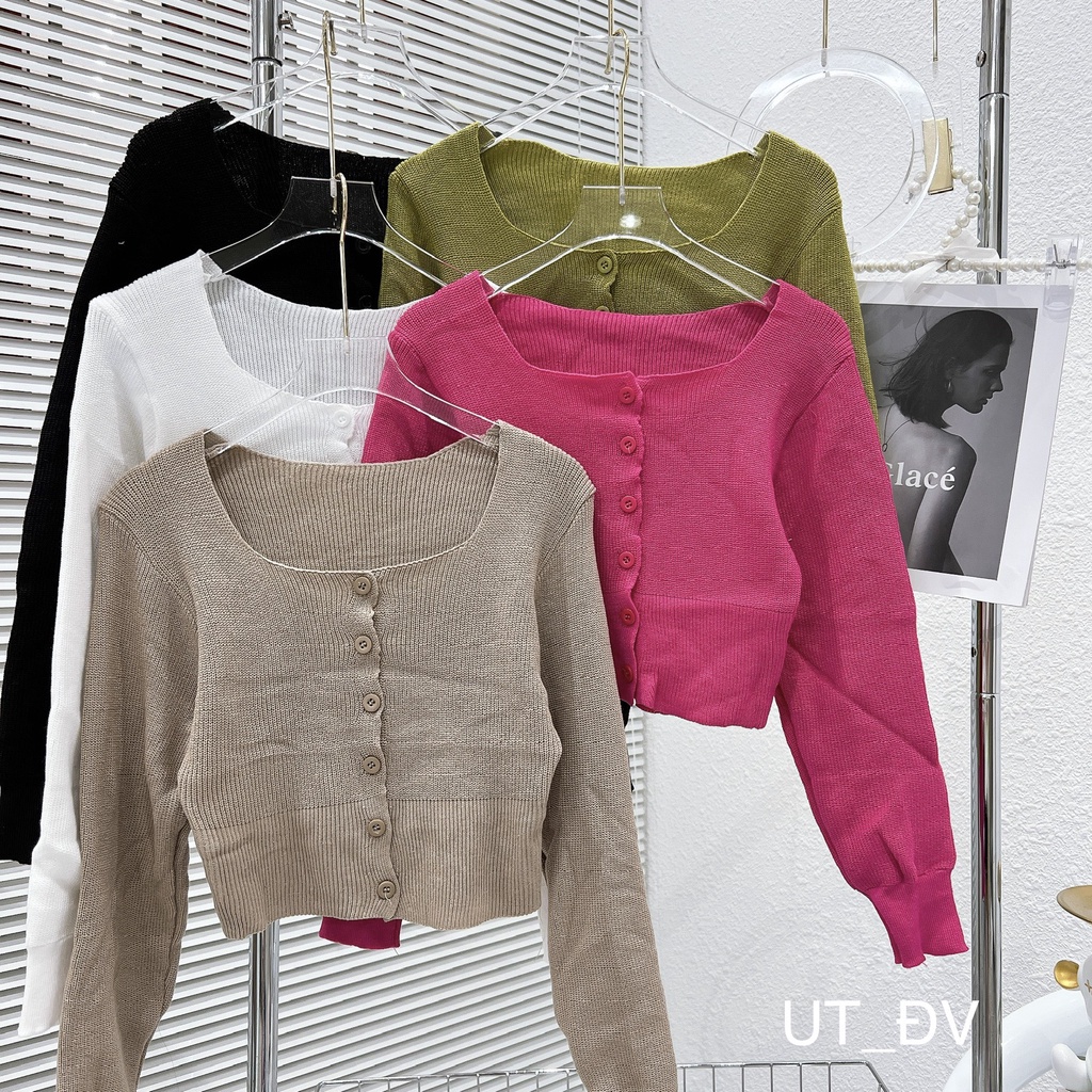 Áo len croptop dài tay chất len mongtogi co dãn nhiều màu cúc dọc vanmiushop