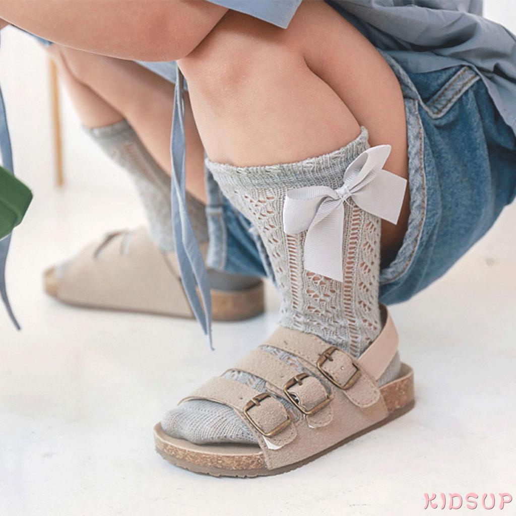 Tất dài màu trơn đính nơ phong cách thời trang mùa hè cho bé 0-3 tuổi