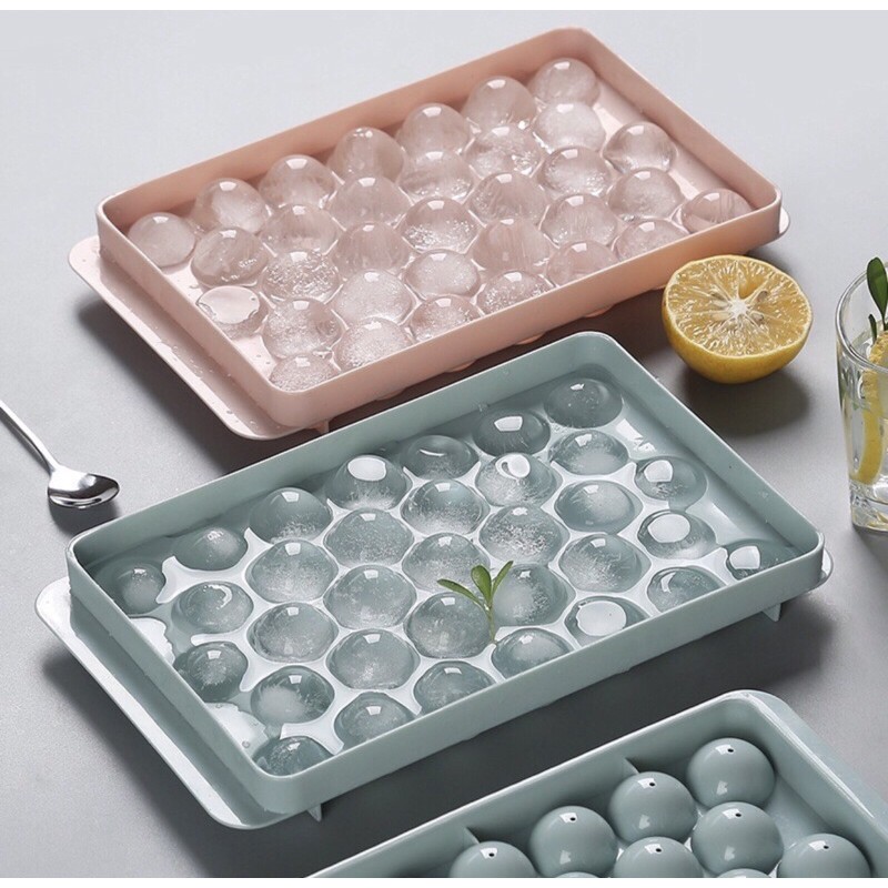 Khuôn thạch bi nhựa tròn làm hoa quả trái cây/ khuôn rau câu, khay đá viên tròn 20/27/33 viên