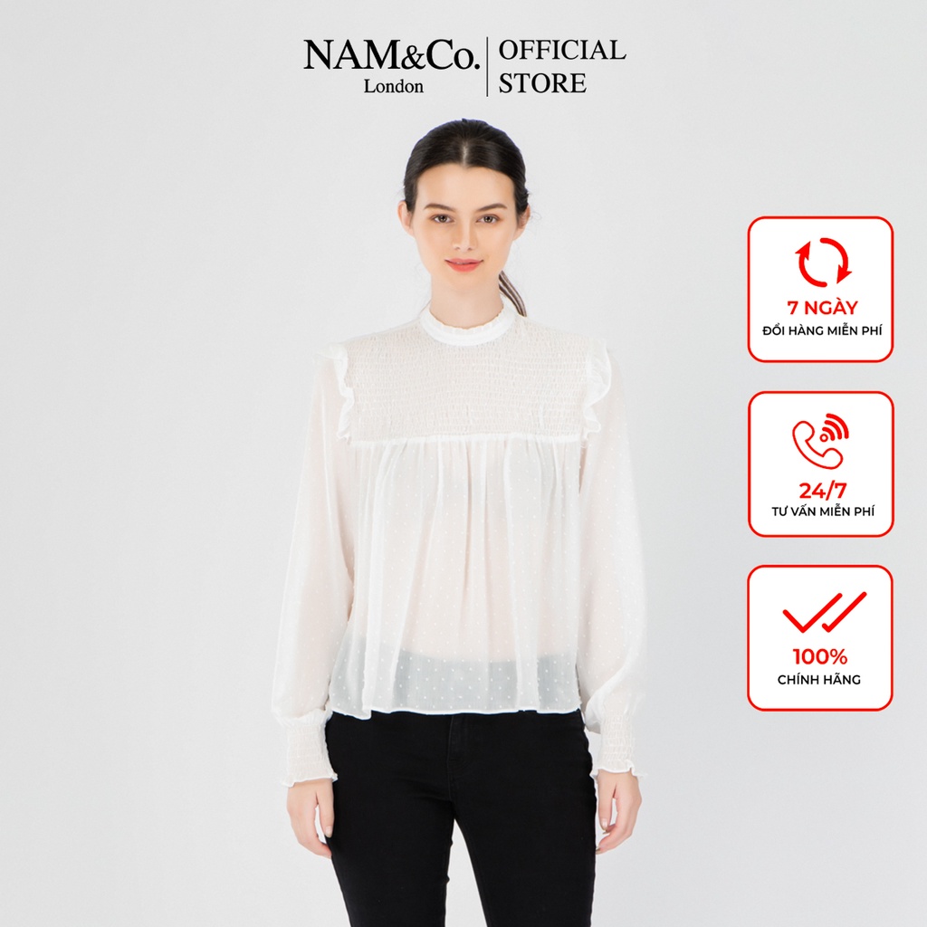 Áo sơ mi voan dài tay nữ NamandCo siêu đẹp cao cấp size S,M,L màu đen, trắng NB0052