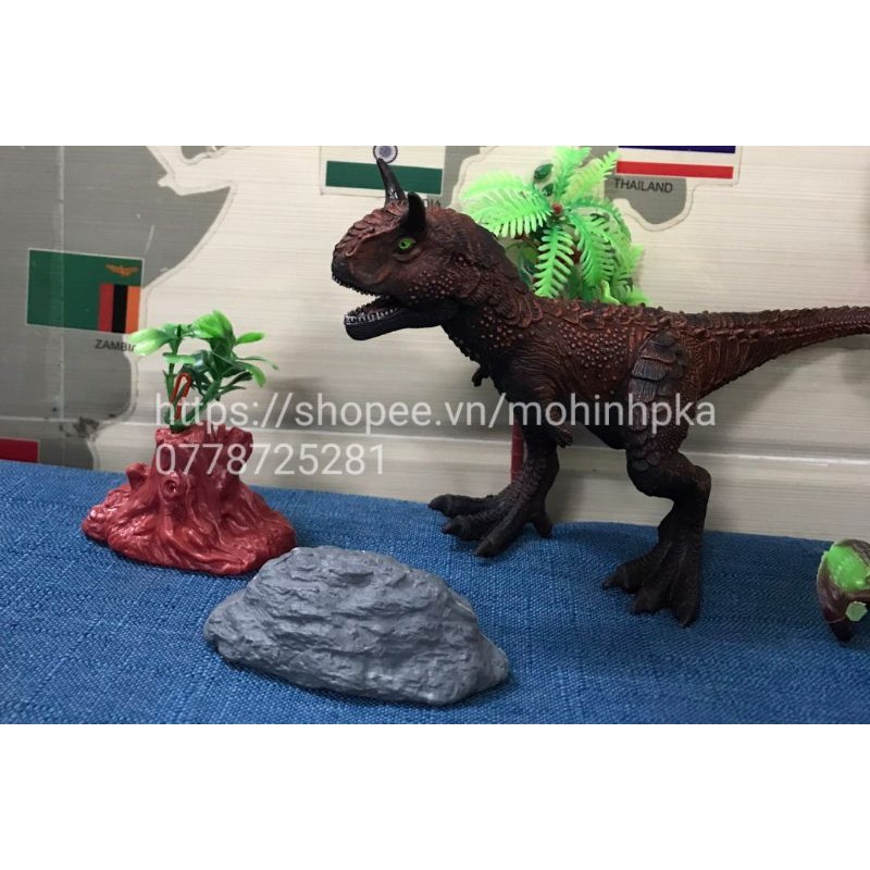 Đồ chơi set mô hình khủng long gập được hàm allosaurus, carnotaurus, dilophosaurus, kentrosaurus kèm phụ kiện, nhựa đặc