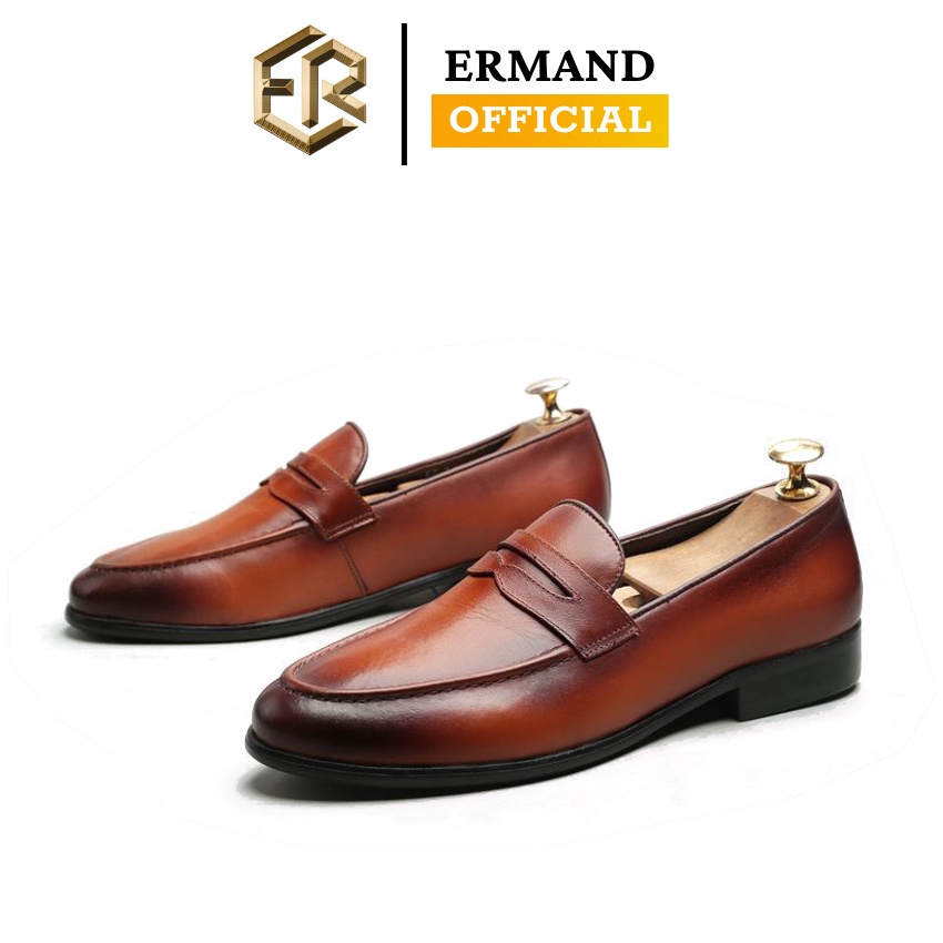 Giày lười nam ERMAND da bò thật bảo hành 1 năm kiểu dáng Penny Loafer tinh tế - Mã T162