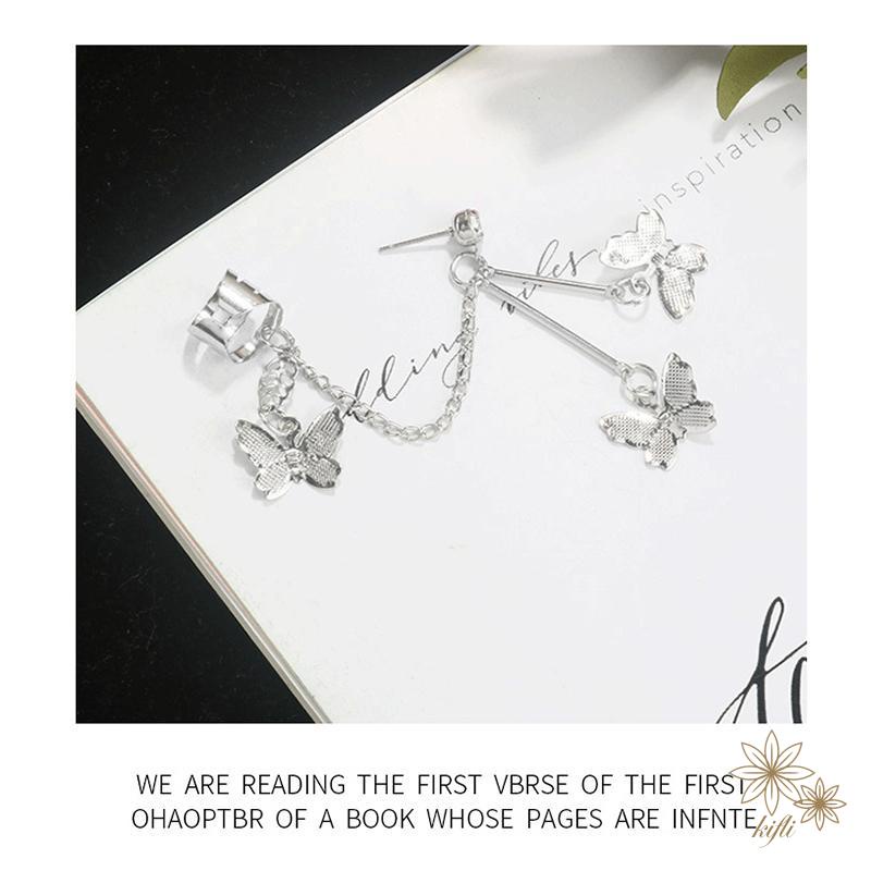 🌸Khuyên kẹp tai thiết kế hình cánh bướm/ nơ/ ngôi sao kiểu chuỗi dài phối tua đính pha lê thanh lịch thời trang cho nữ
