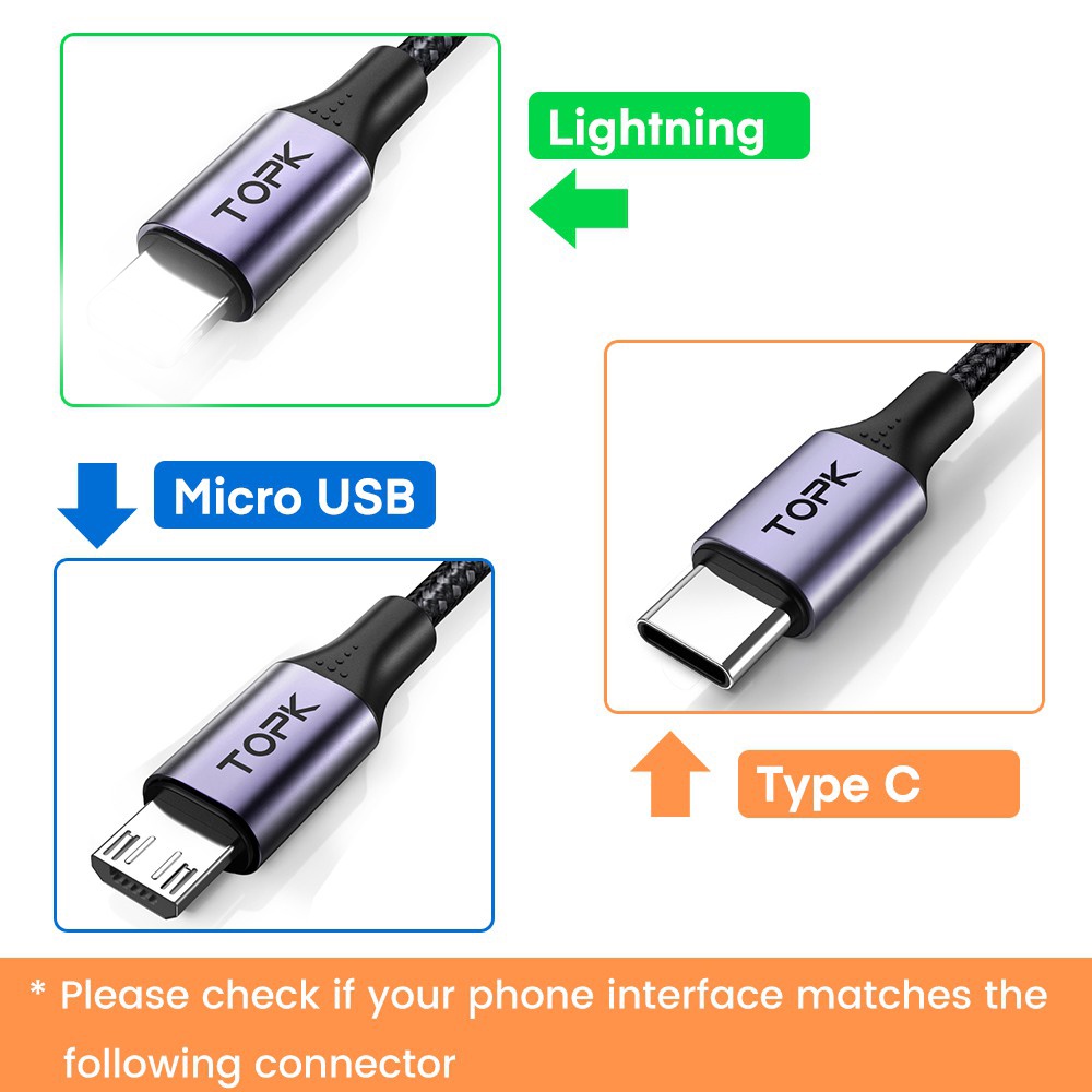 Cáp Sạc TOPK AN46 IPMicro USB Type C TPE Silicone Dẻo Chống Đứt Gãy-Bảo Hành 1 Tháng