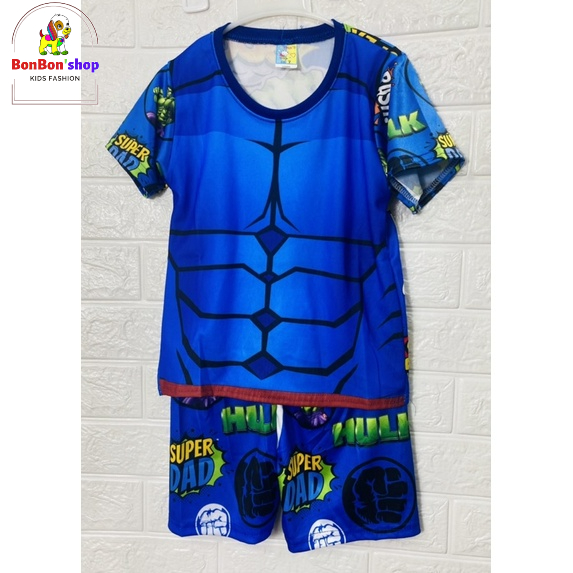 (SNH22)#Quần áo bé trai, Bộ cộc tay cho bé chất thun lạnh in 3D siêu nhân HUIK size 1-8 tuổi