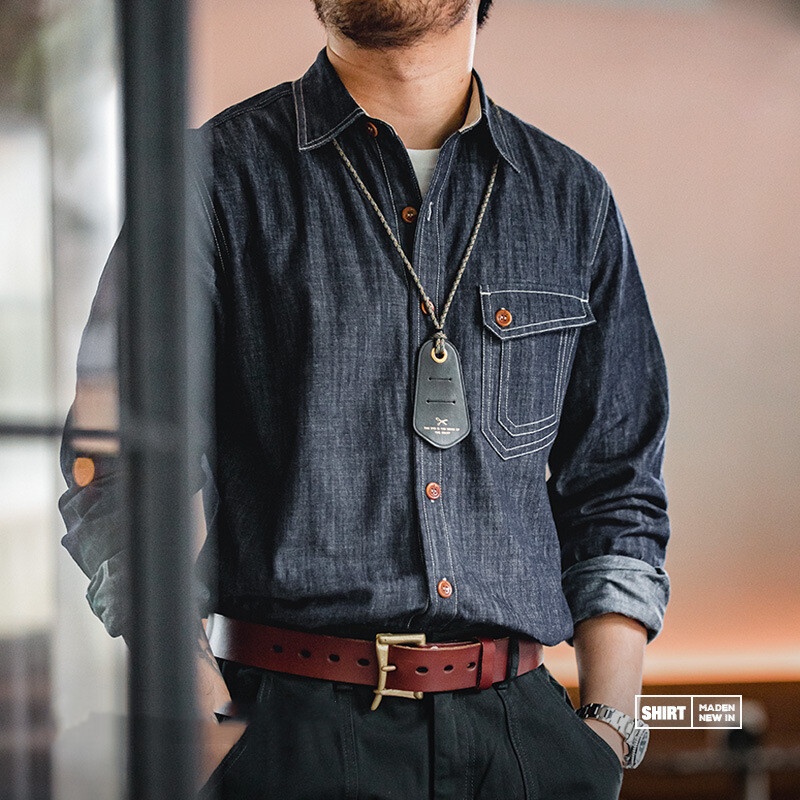 Áo sơ mi Maden denim dài tay phong cách retro Mỹ mới 2022 dành cho nam