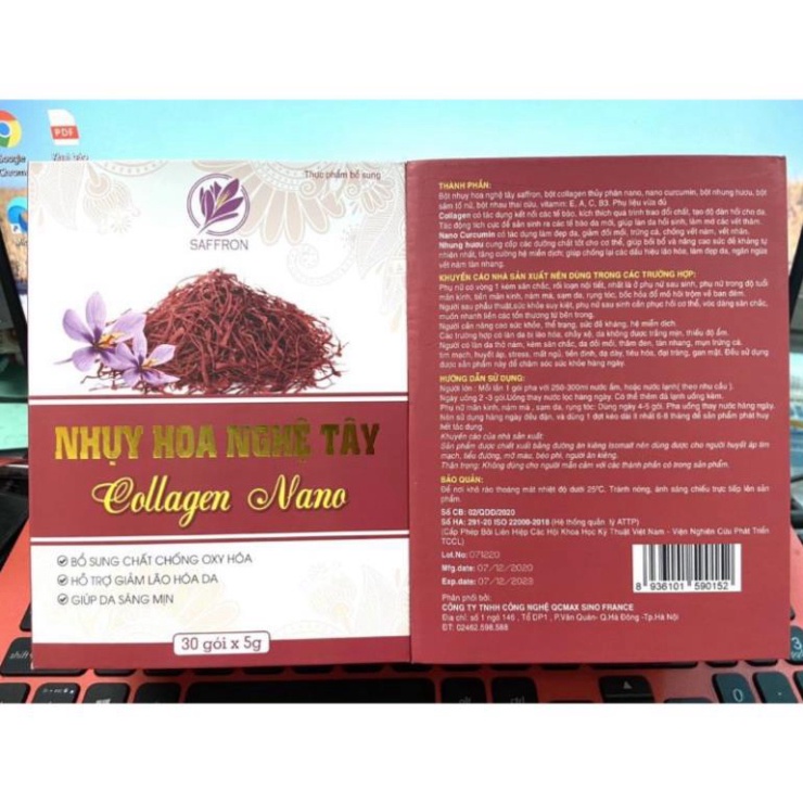 Nhụy Hoa Nghệ Tây Collagen Nano - Hộp 30 gói - sáng da, ngăn ngừa lão hóa bổ sung vitamin, giảm nám, tàn nhan
