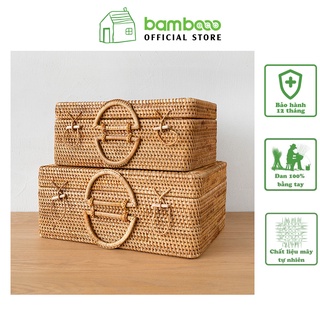 Va ly giỏ mây đan BAMBOOO ECO làn picnic đa năng trang trí decor