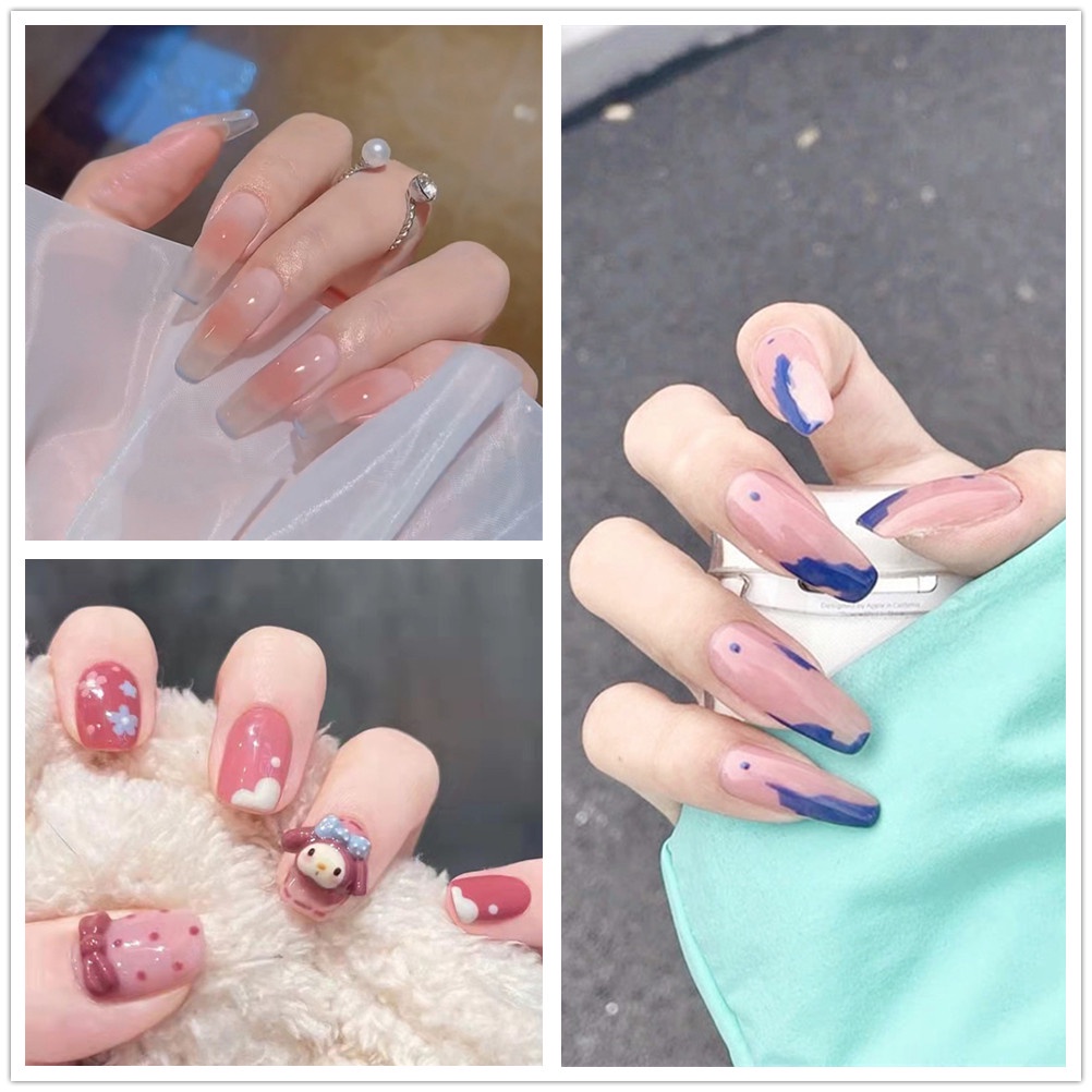 Set 24 Móng Tay Giả Họa Tiết Chấm Bi Thời Trang Cho Nữ