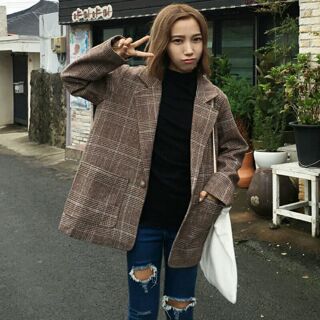 [ Order] Áo khoác dạ blazer kẻ nâu
