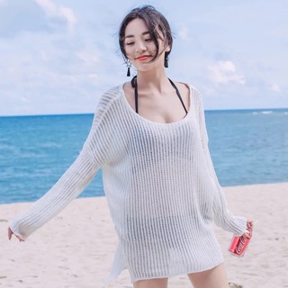 Áo khoác lưới trắng mặc bên ngoài bikini đi biển (kèm ảnh thật) - Kimstore_bikini