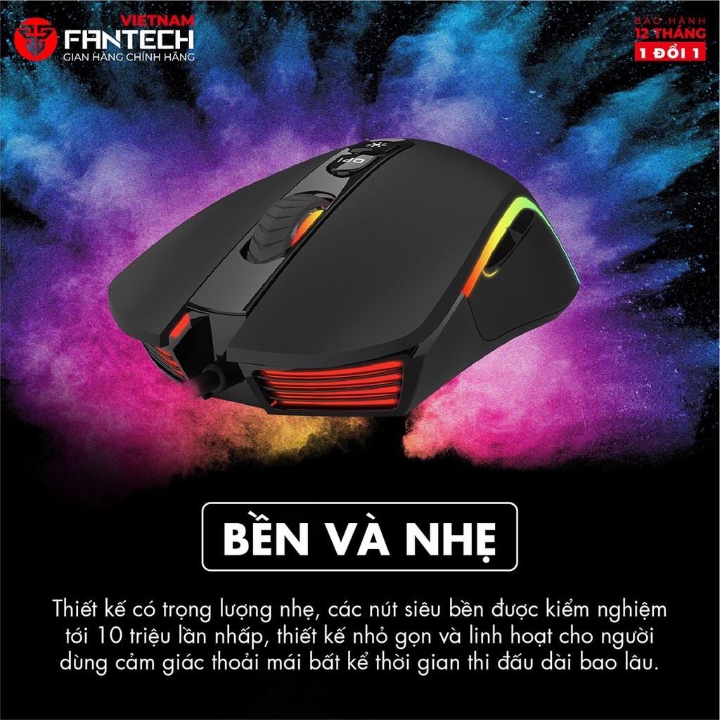 Chuột Gaming RGB 4200 DPI Có Dây 6 Nút, Dây Nilon Bện FANTECH X16 THOR II - Hãng Phân Phối Chính Thức